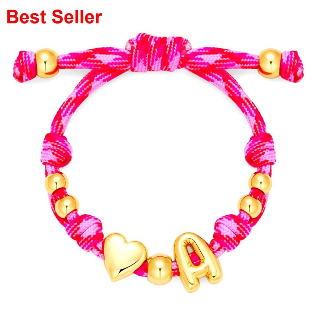 14K Gold-Plated Adjustable Bubble Initial Bracelet Personalized Handmade